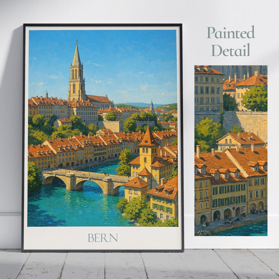 Bern Switzerland Old Town River Bridge Cathedral Travel Poster