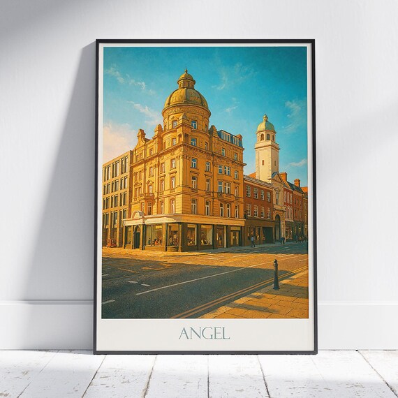 Angel Islington London Historic Corner Building Vintage Travel Poster