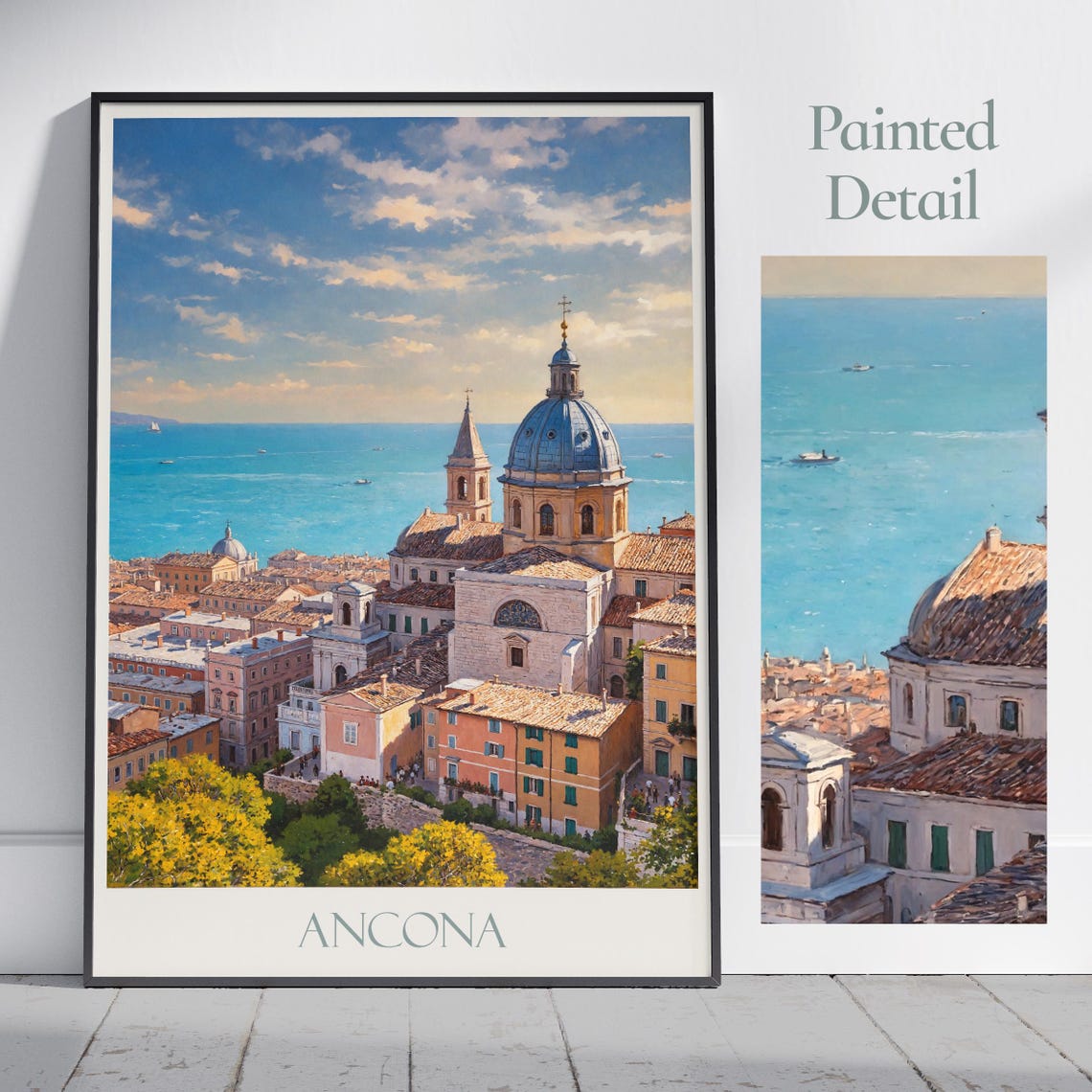 Ancona Italy Coastal City Cathedral Dome Harbor Painted Poster