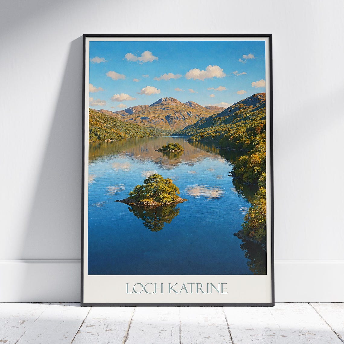 Loch Katrine Scotland Blue Loch Islands Mountain View Poster