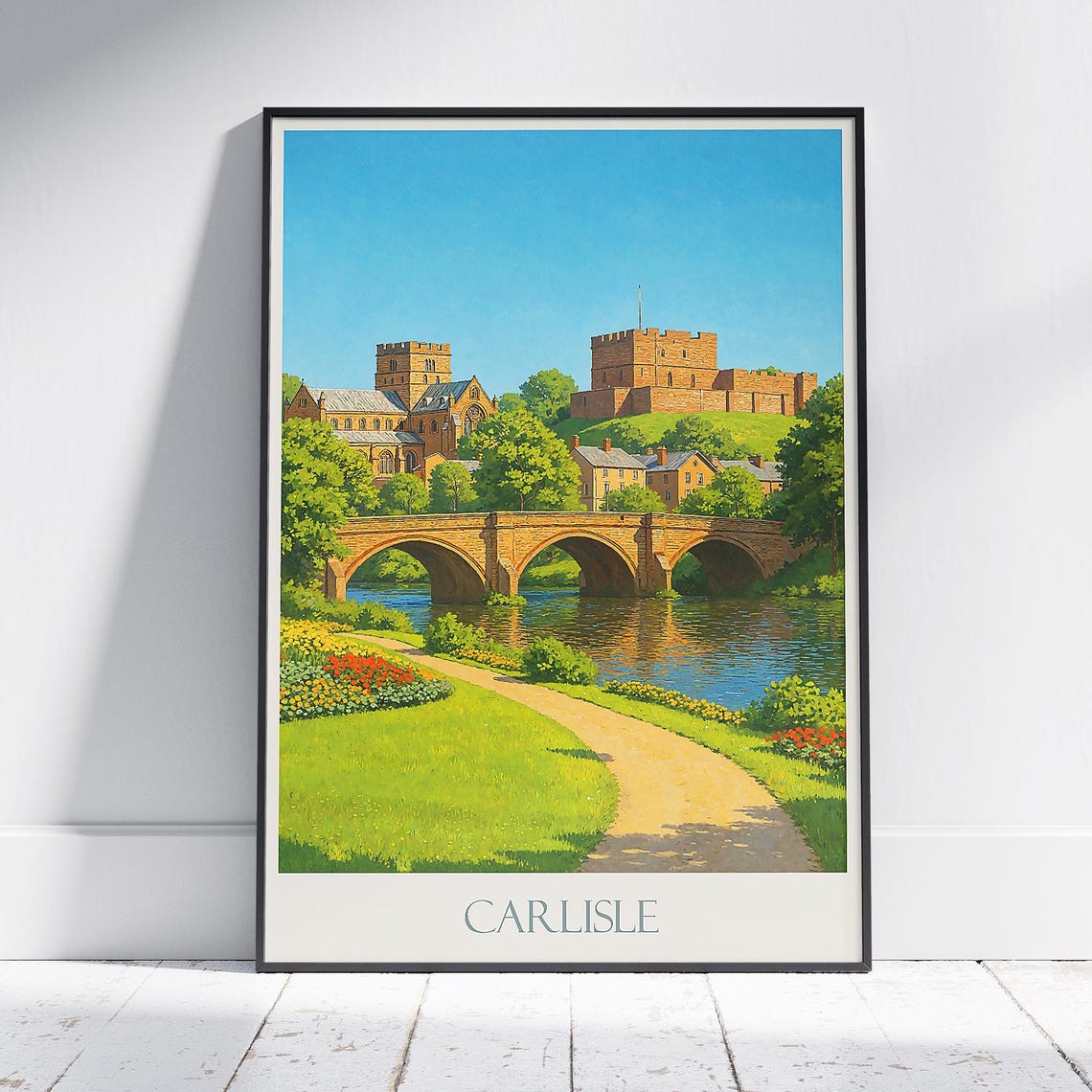Carlisle England Castle Cathedral River Bridge Vintage Travel Poster