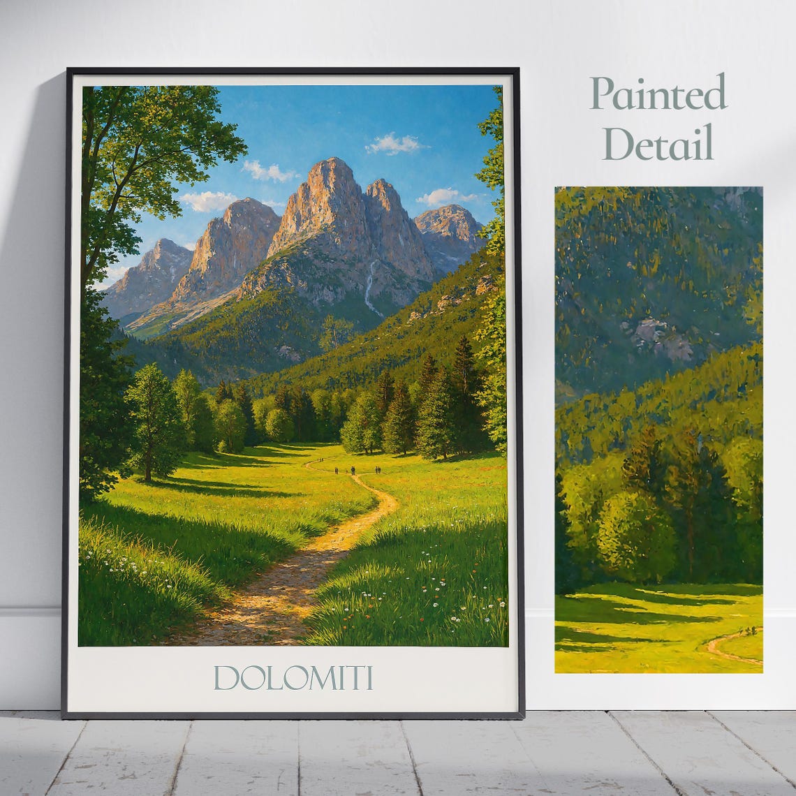 Dolomiti Italy Mountain Valley Trail Painted Alpine Landscape Poster