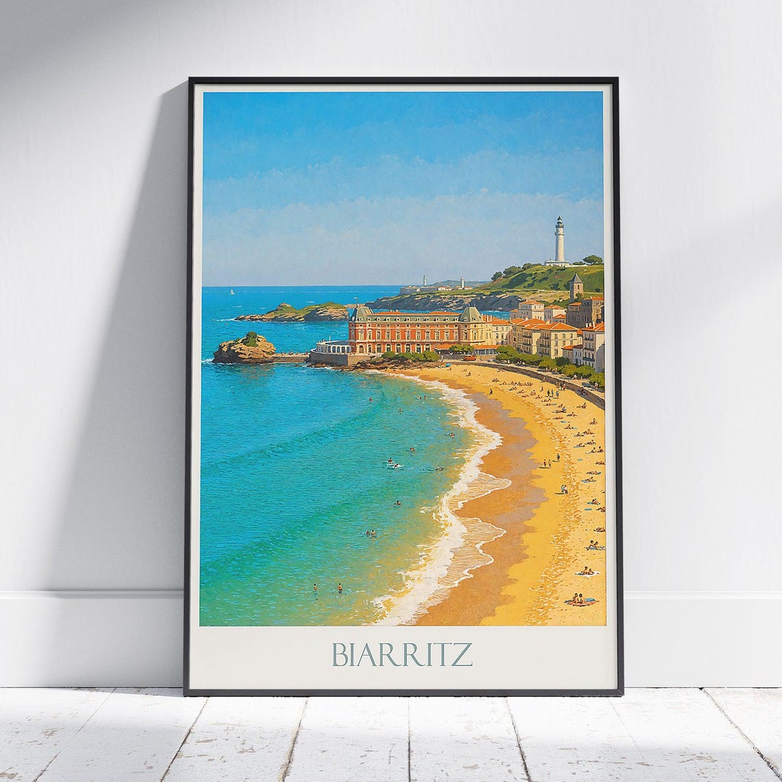 Biarritz Beach Lighthouse French Basque Coast Vintage Poster