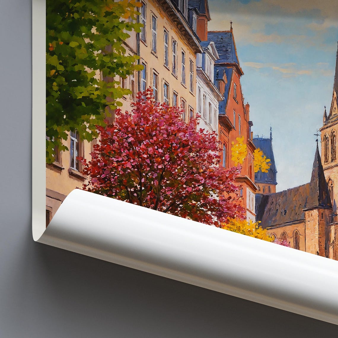 Chemnitz Germany Old Town Street Church Spire Painted Poster - Image 2