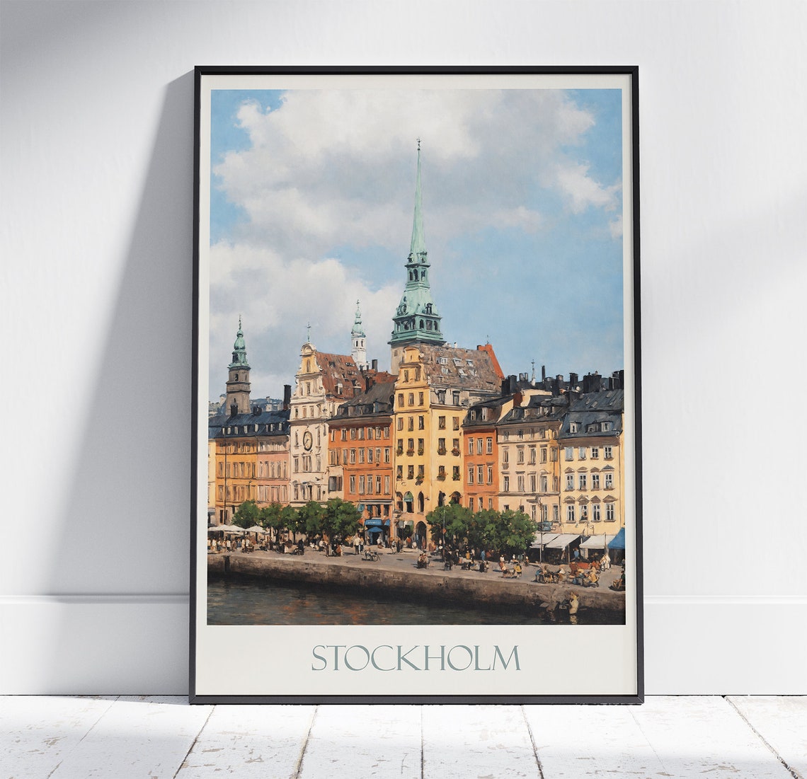 Stockholm Gamla Stan Bustling Painted Market Quay Scene Poster