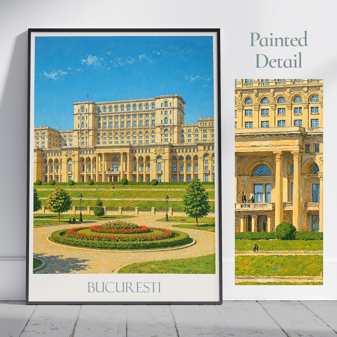 Bucharest Palace Of Parliament Romania Painted Travel Art Poster