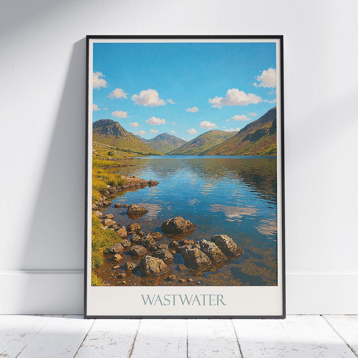 Wastwater Lake District Painted Lake Poster Rocky Shore and Fell View
