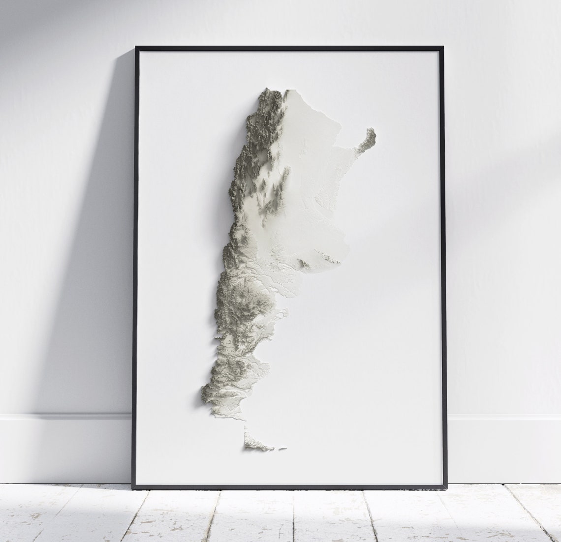 Argentina Minimalist White Sculpted 3D Relief Country Map Poster