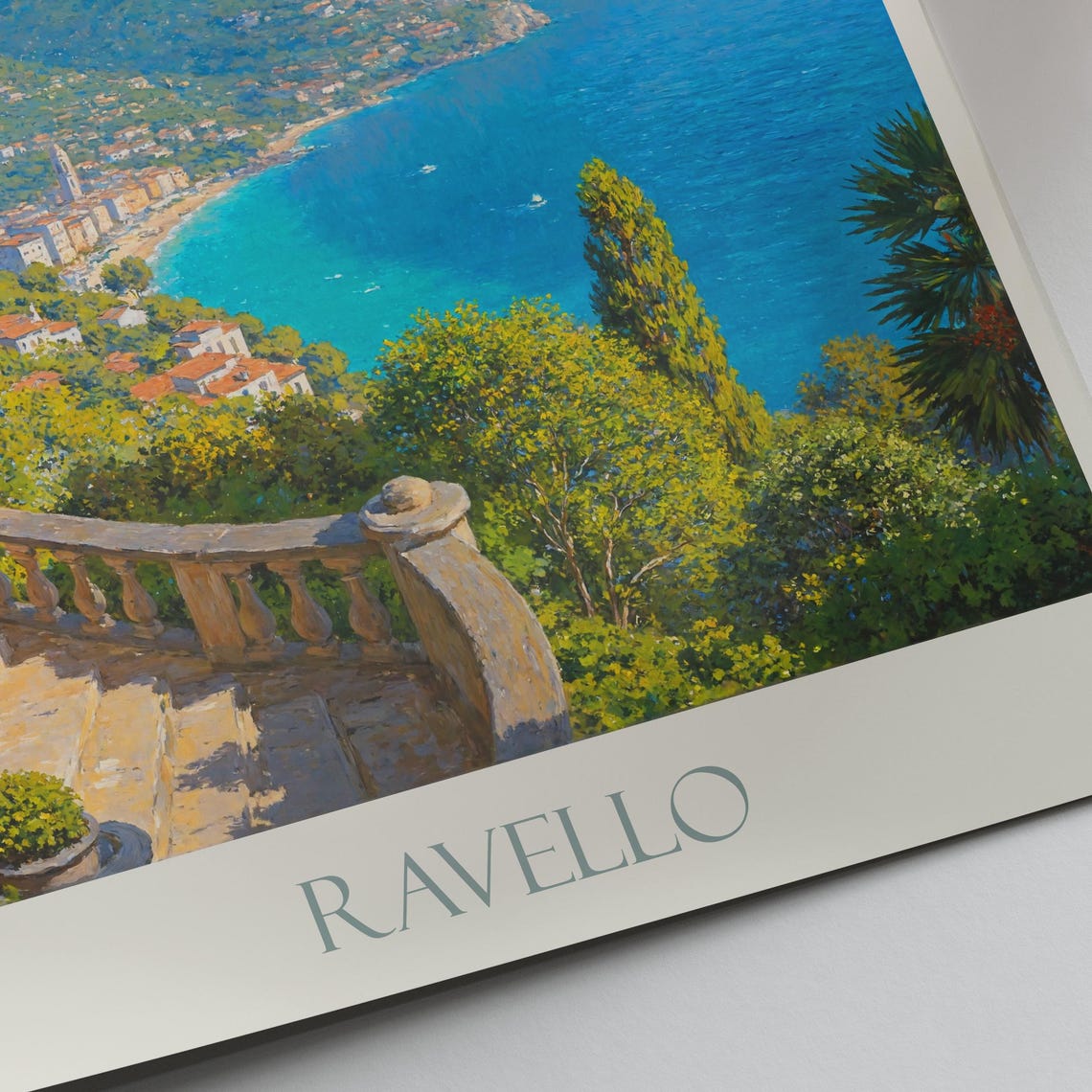 Ravello Italy Amalfi Coast Stone Stairs Sea Overlook Painted Poster - Image 4