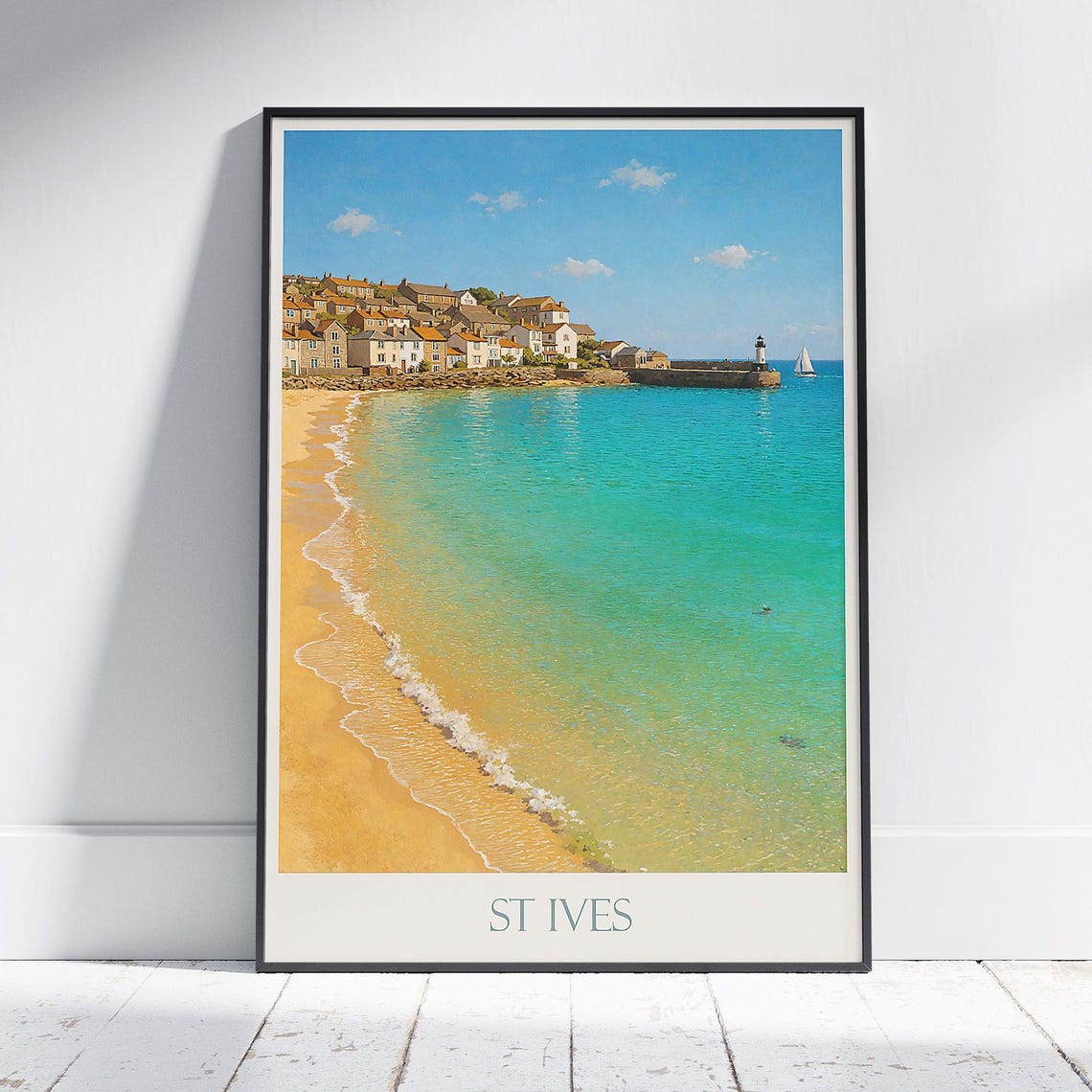 St Ives Cornwall Turquoise Beach And Lighthouse Seaside Poster