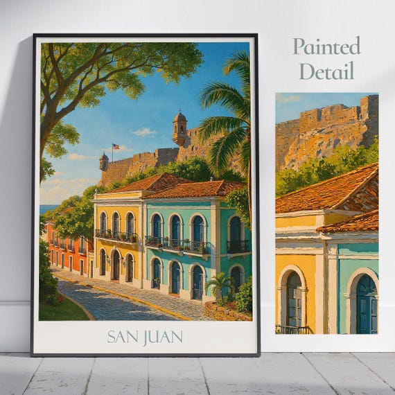San Juan Travel Print Puerto Rico Poster Painted Wall Art Home Decor Framed Personalized Vacation Gift