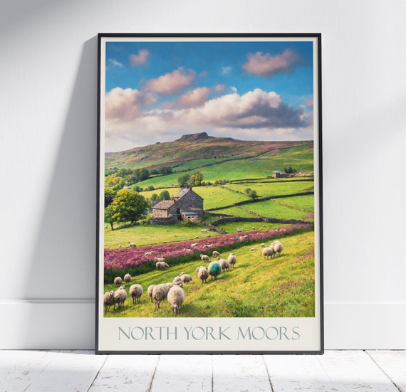North York Moors Travel Print Yorkshire Travel Poster Painted Wall Art Home Decor Framed Personalized Print Vacation Travel Gift