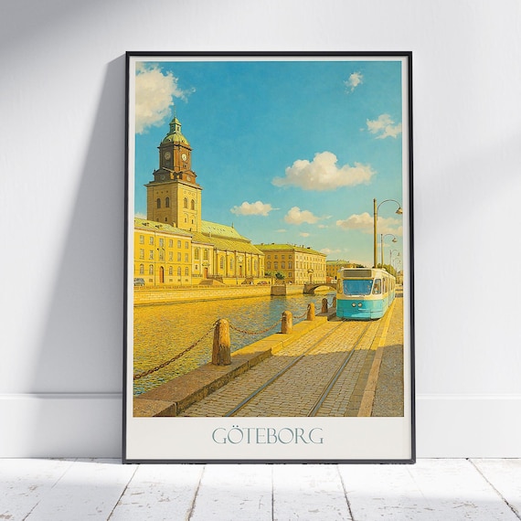 Göteborg Sweden Canal Tram Vintage Scandinavian Travel Poster