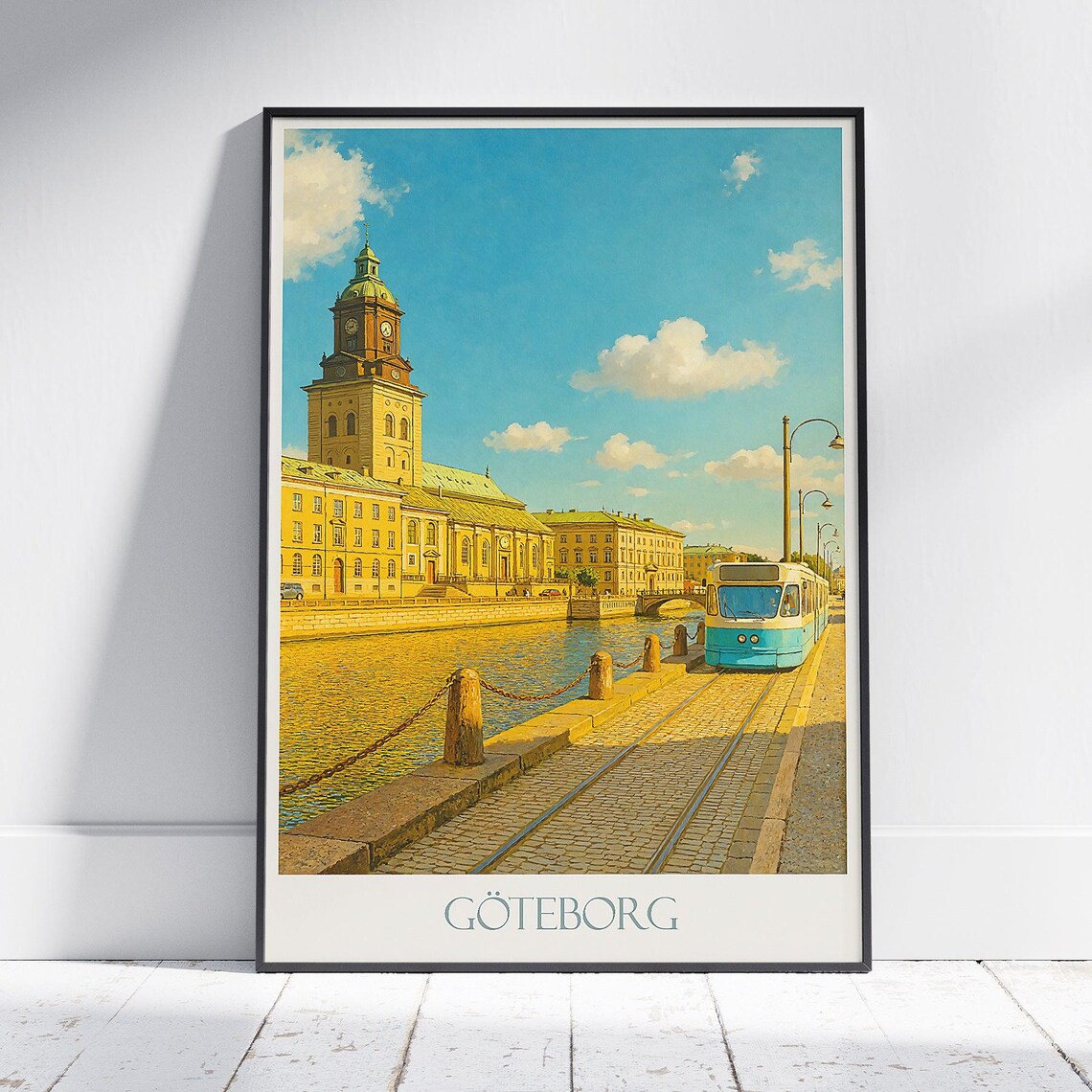 Göteborg Sweden Canal Tram Vintage Scandinavian Travel Poster