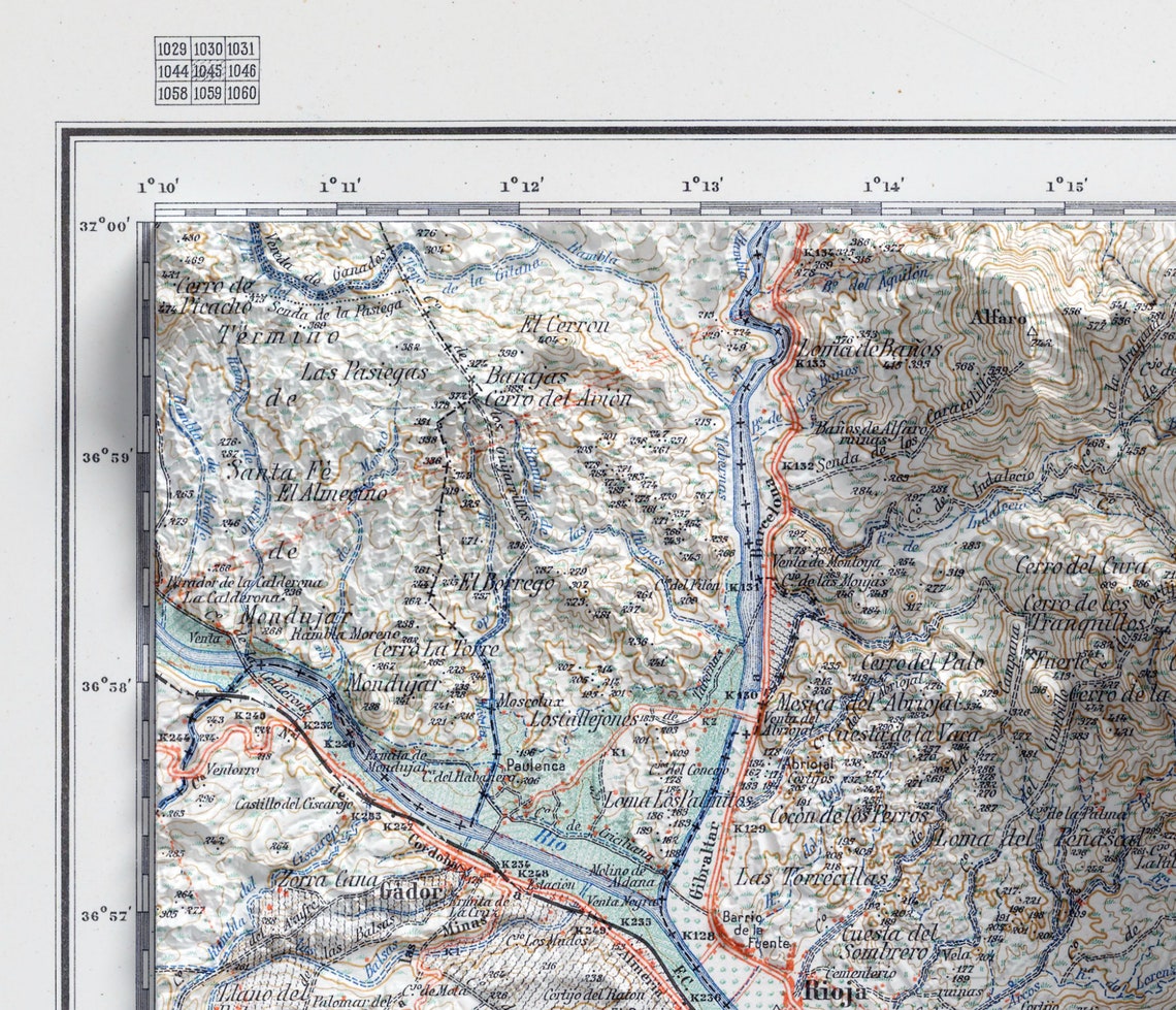 Almeria Spain Vintage Shaded Relief Atlas Topographic Map Poster - Image 2