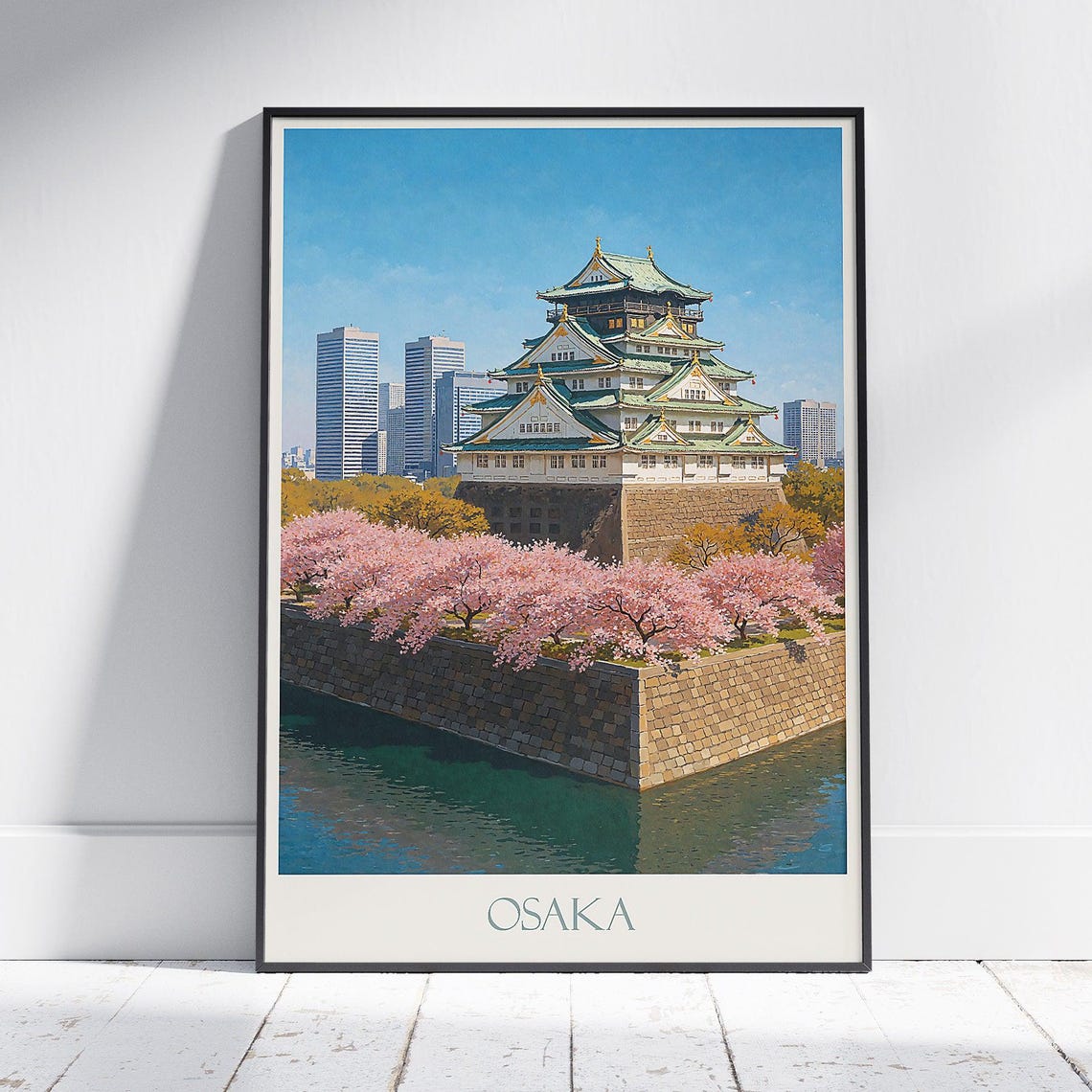 Osaka Castle Japan Cherry Blossom Spring Vintage Travel Poster