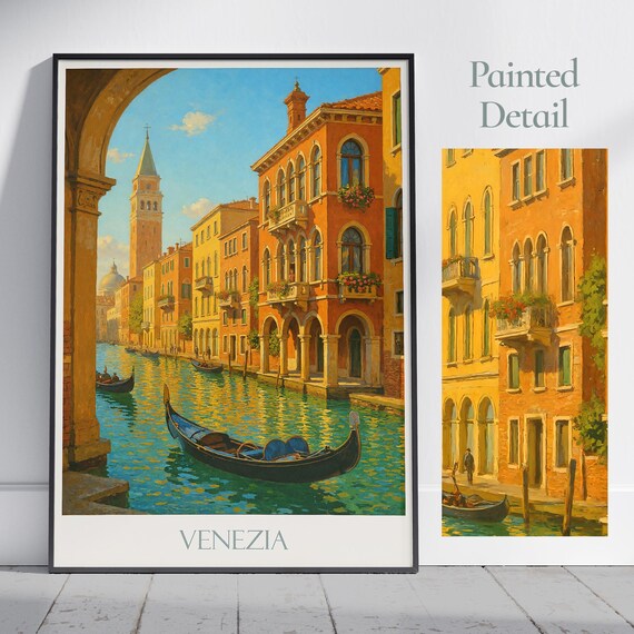 Venice Italy Gondola Canal Campanile Painted Venezia Travel Poster