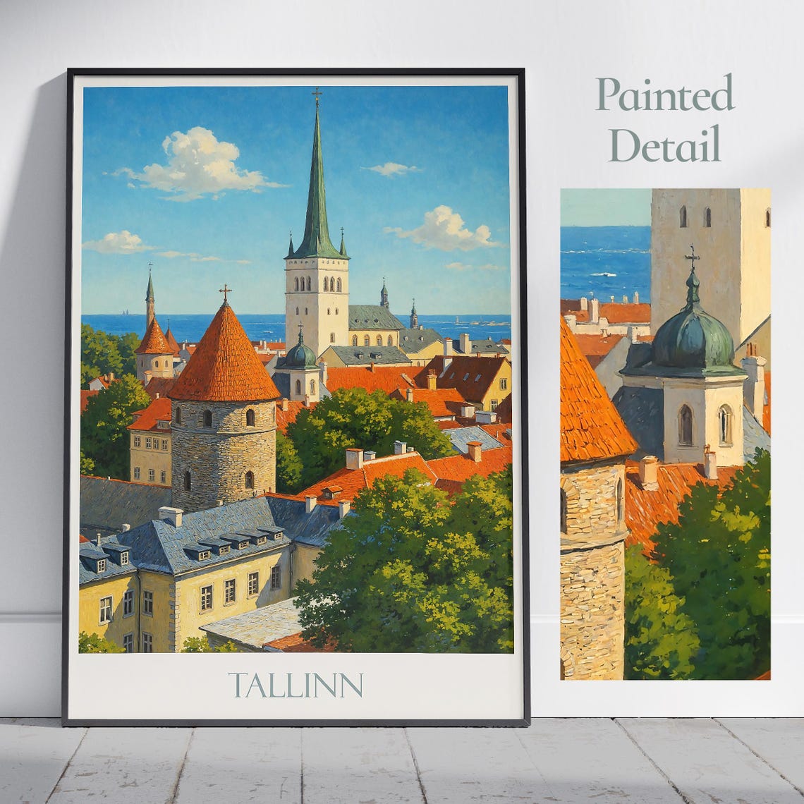 Tallinn Estonia Painted Old Town Red Roofs Church Spires Art Poster