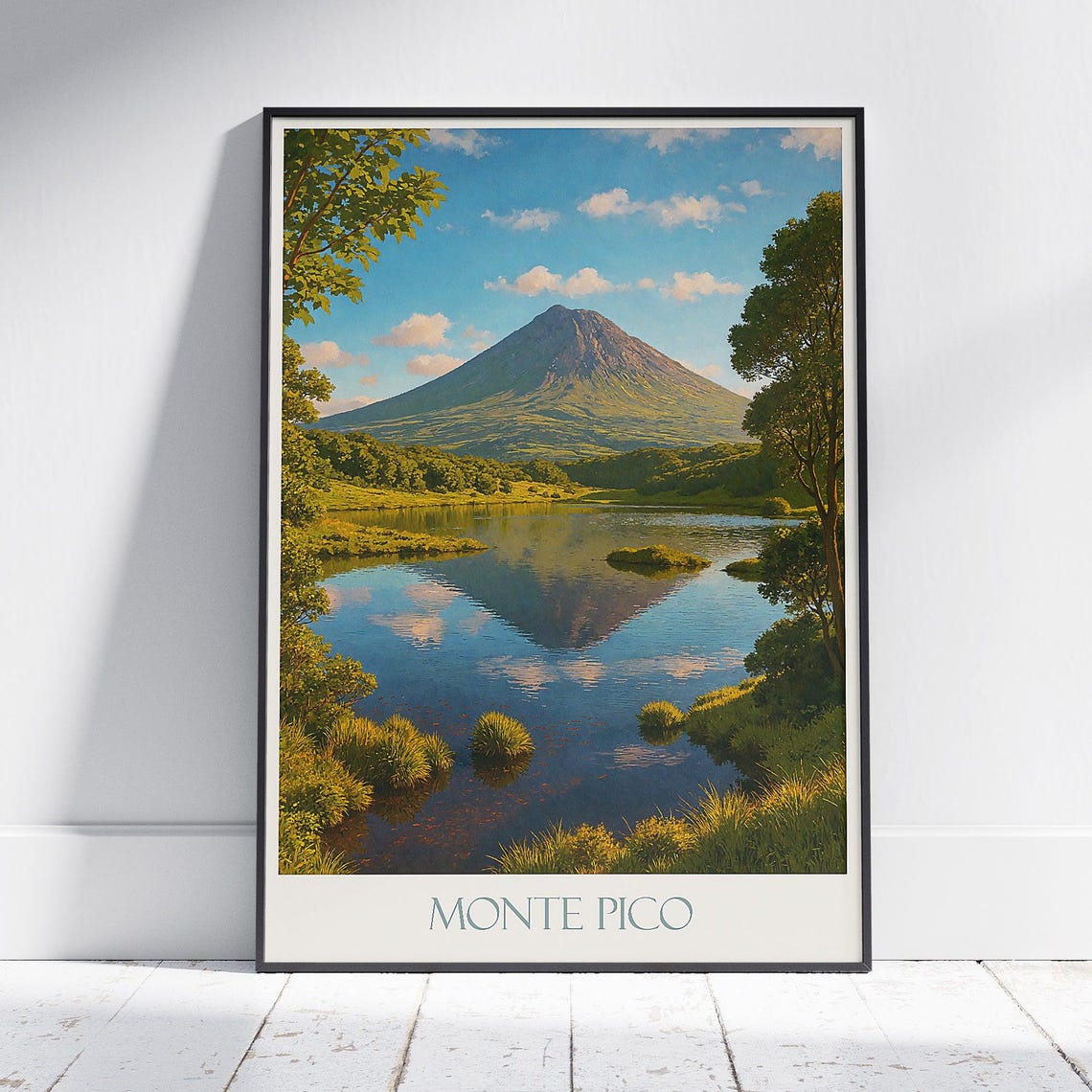 Monte Pico Volcano Lake Mirror Reflection Azores Portugal Poster