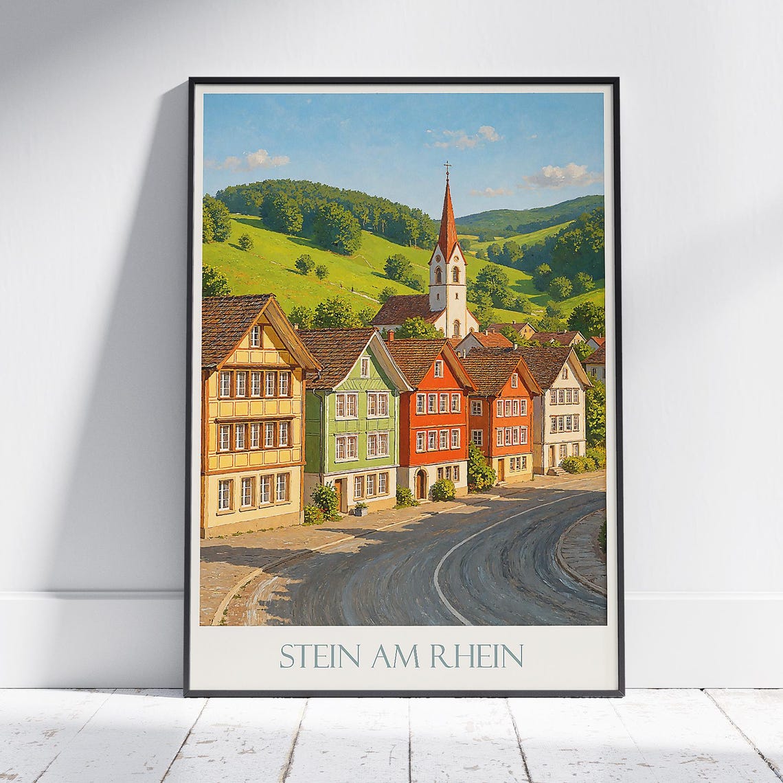 Stein am Rhein Switzerland Colorful Village Painted Travel Poster