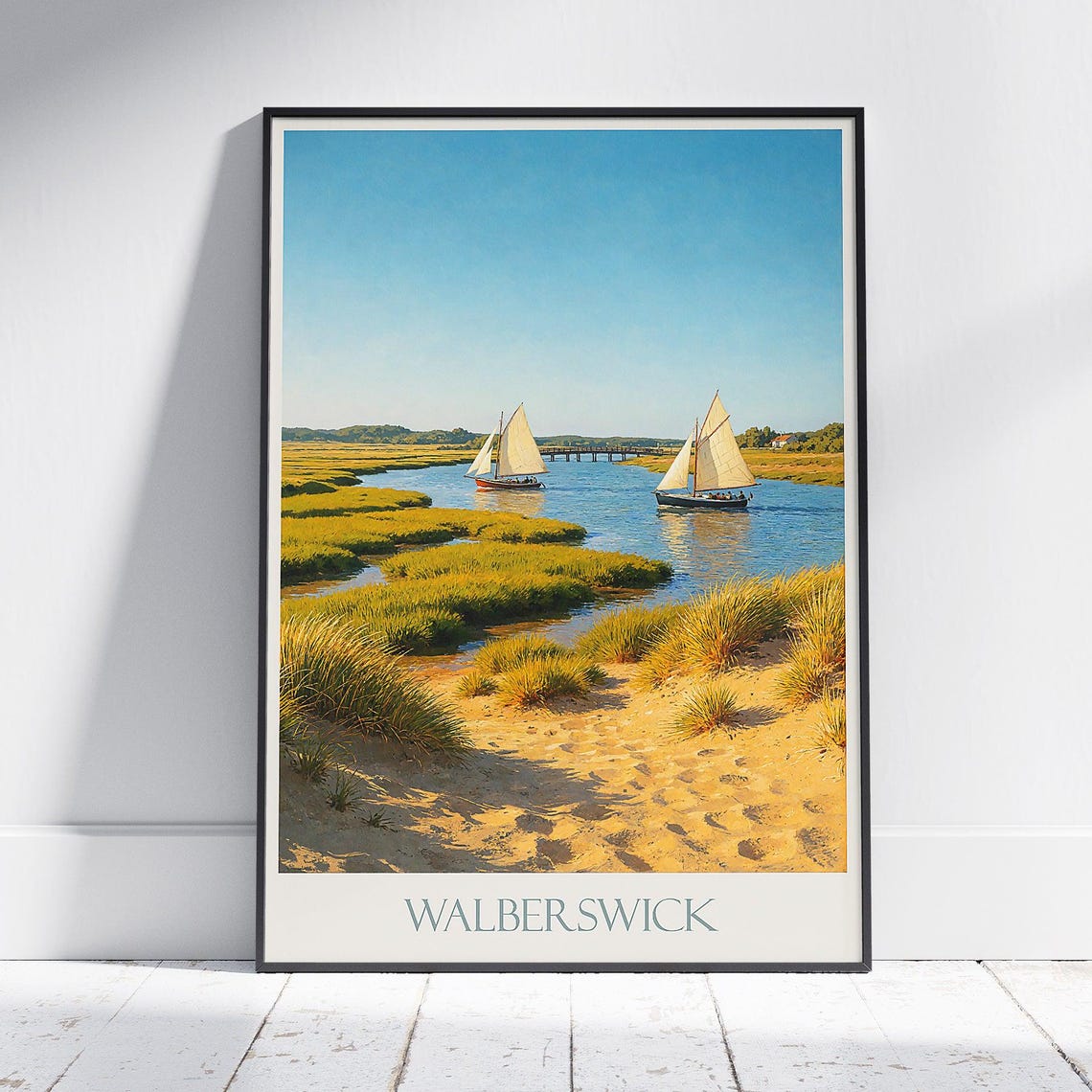 Walberswick Sailing Boats Marsh Estuary Vintage Travel Poster