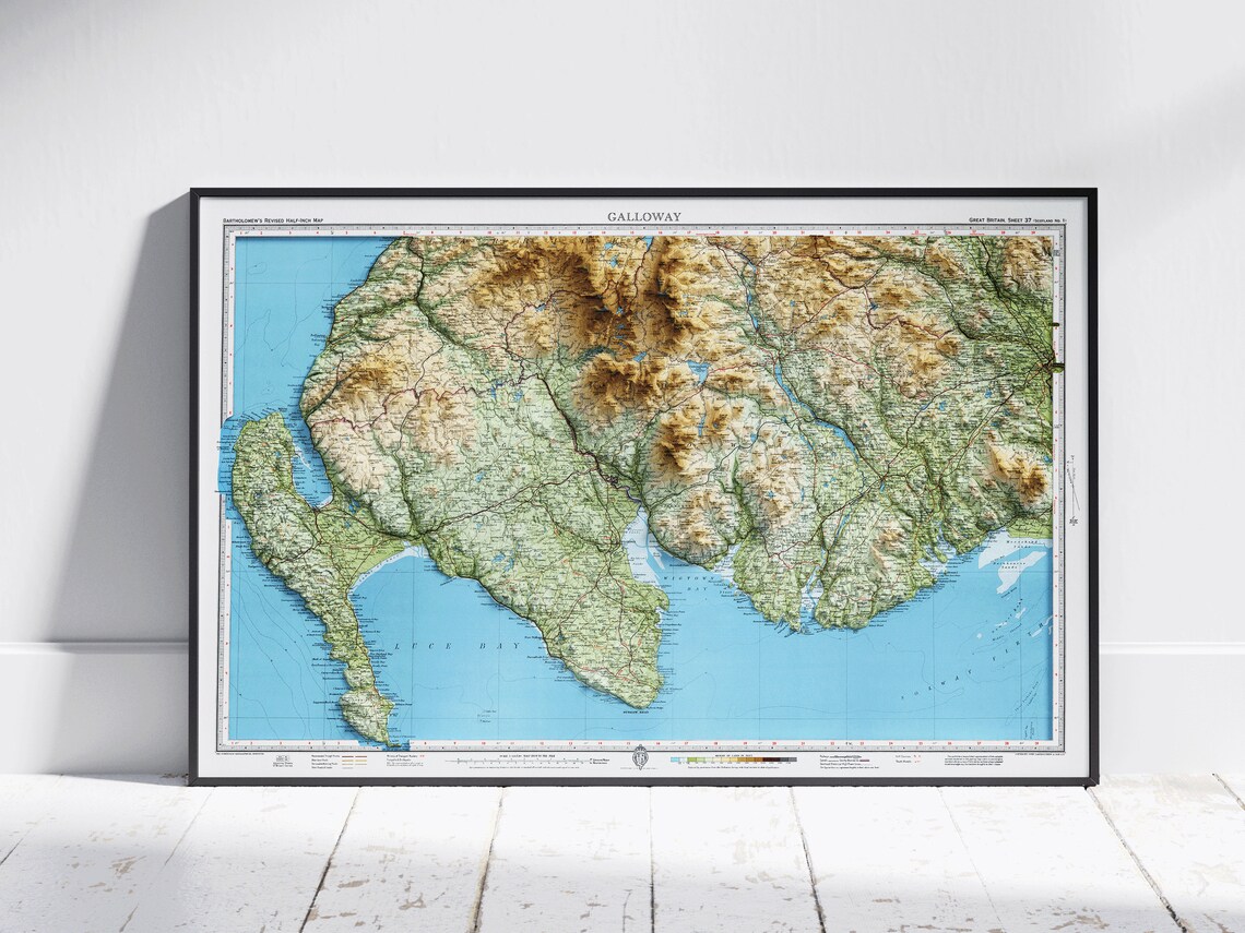 Galloway Vintage Shaded Flat 2d Map Print Poster Wall Art Decor