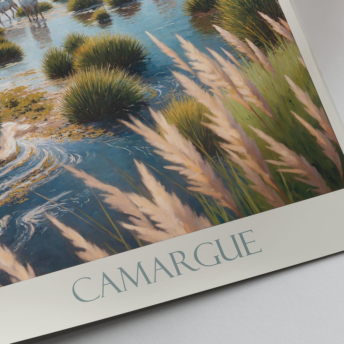 Camargue France White Horses Wetlands Painted Wildlife Nature Poster - Image 2