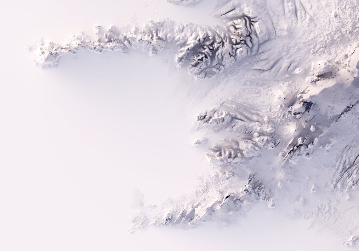 Iceland Flat 2D Shaded Relief Topographic Map Poster - Image 2