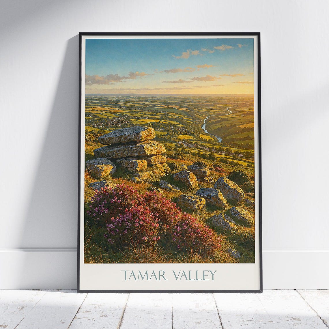 Tamar Valley England Cairn Sunset Heather Moorland Landscape Poster