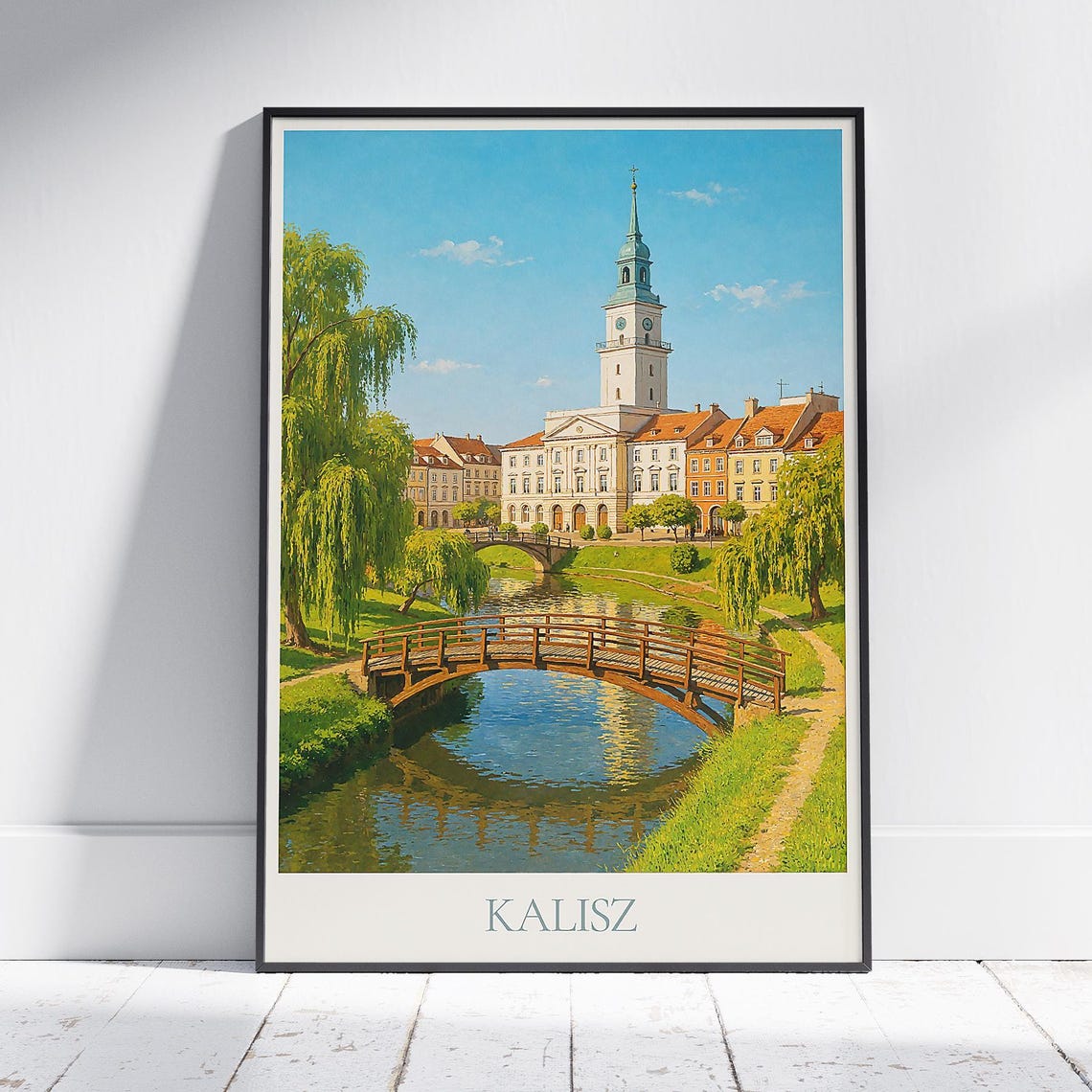 Kalisz Poland Old Town Hall Prosna River Bridge Summer Day Poster