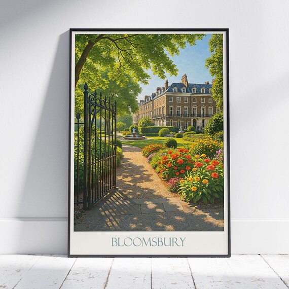 Bloomsbury London Travel Poster Sunlit Garden Square With Fountain