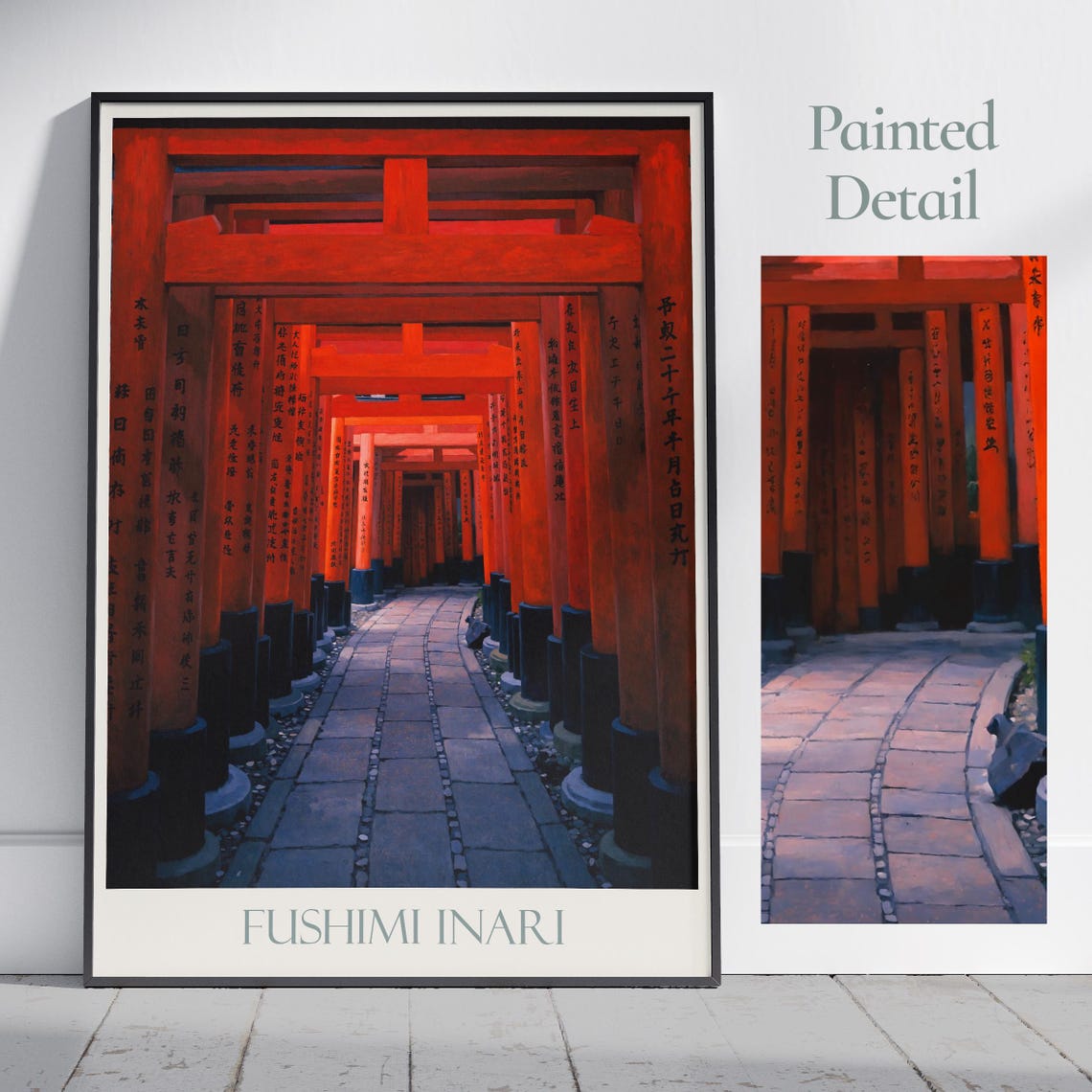 Fushimi Inari Kyoto Red Torii Gates Shrine Painted Travel Poster