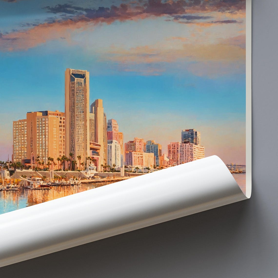 Corpus Christi Texas Skyline Sunset Waterfront Painted Travel Poster - Image 4