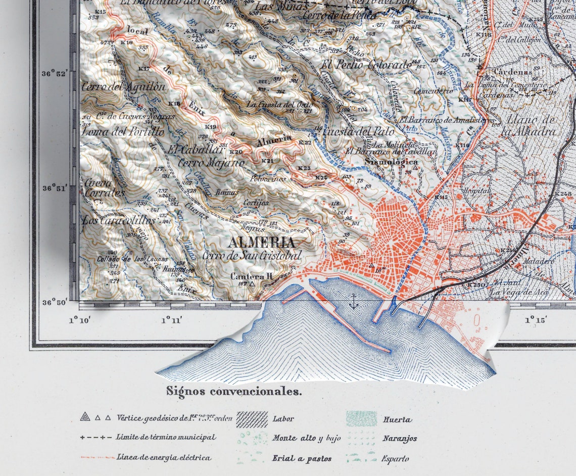 Almeria Spain Vintage Shaded Relief Atlas Topographic Map Poster - Image 3