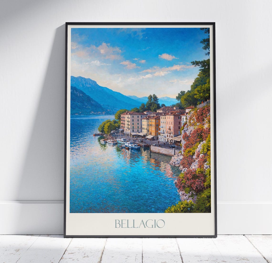 Bellagio Lake Como Waterfront Town Boats Italy Travel Poster