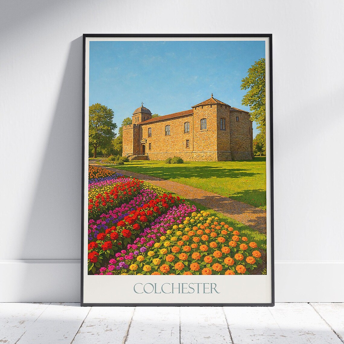 Colchester Castle Flower Garden Historic Landmark Travel Poster