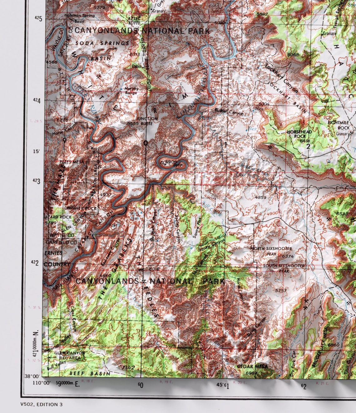 Moab Utah Region Vintage USGS Topographic Relief Map Travel Poster - Image 2