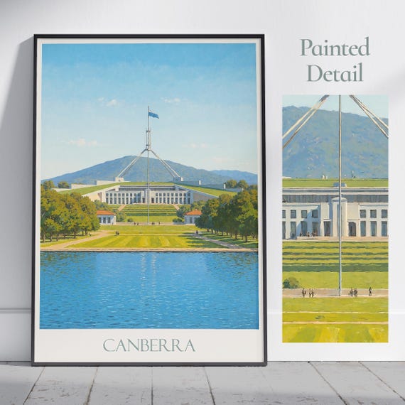 Canberra Travel Poster Australia Parliament House Painted Wall Art Print Home Decor Framed Personalized Vacation Gift