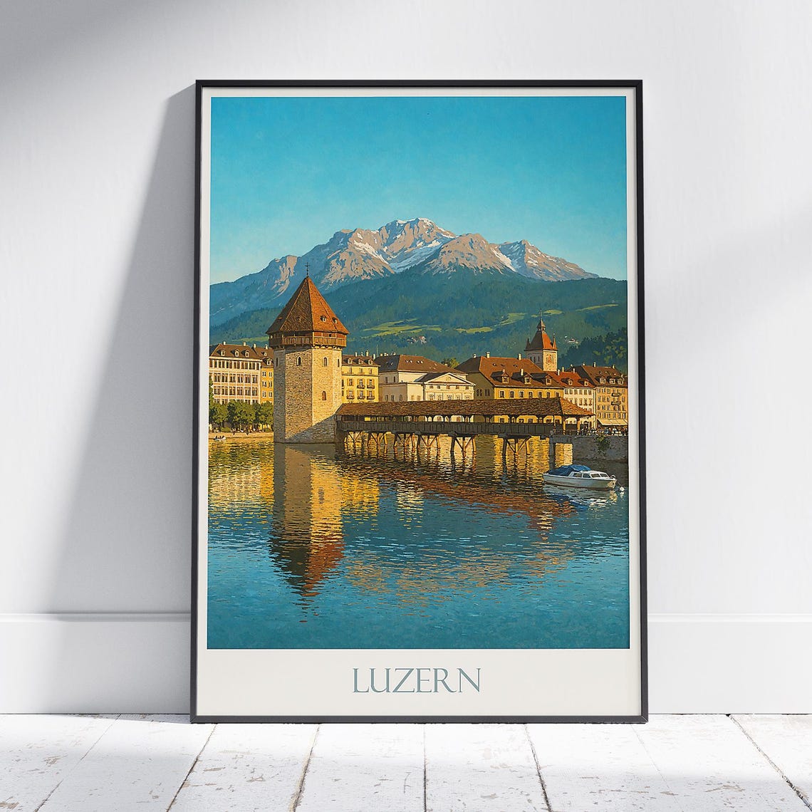 Lucerne Switzerland Kapellbrucke Water Tower Lake Reflection Poster