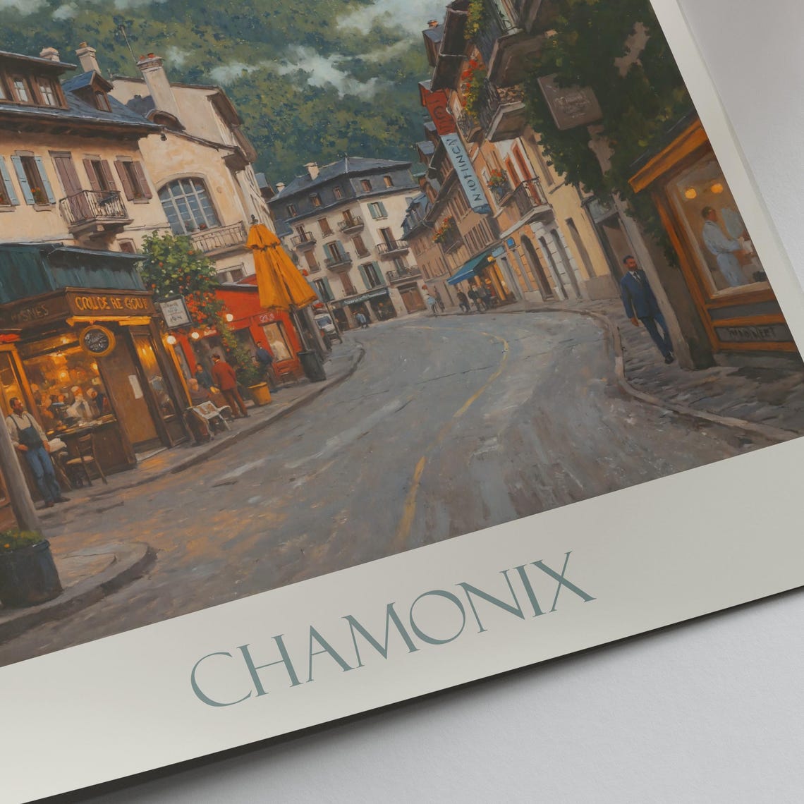 Chamonix France Alpine Street Painted Travel Poster Mountain Peaks - Image 3