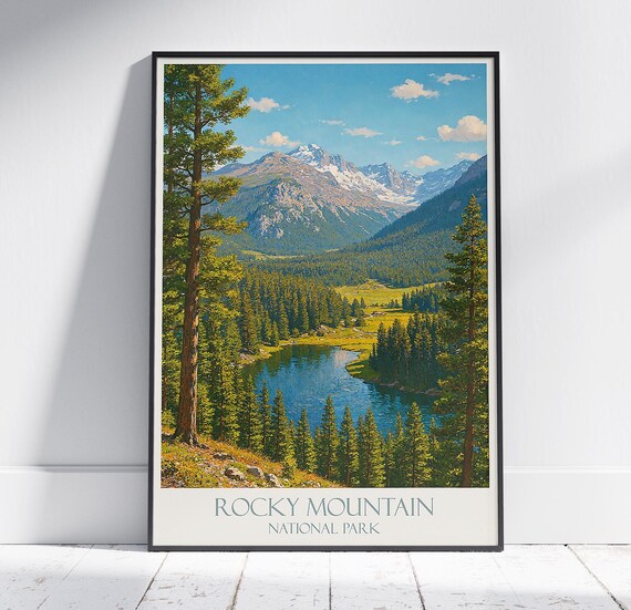 Rocky Mountain National Park Pine Lake Alpine Meadow Vintage Travel Poster
