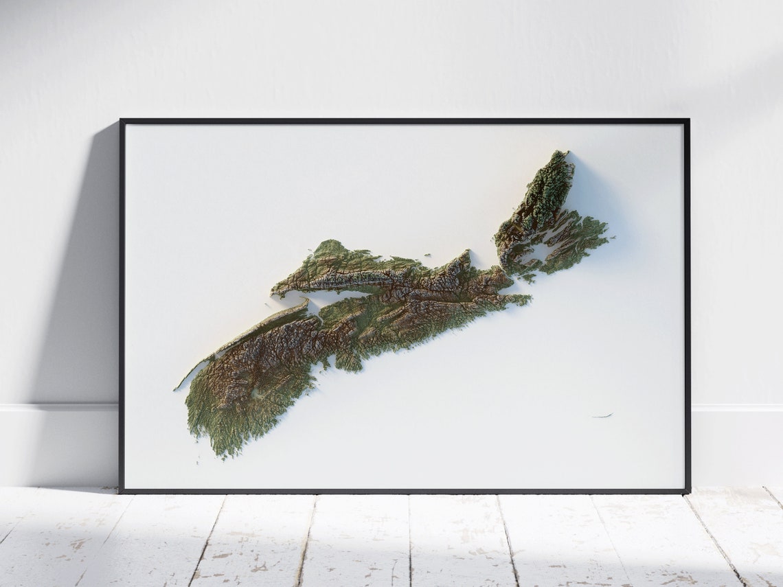 Nova Scotia Canada Flat Shaded Relief Topographic Map Style Poster