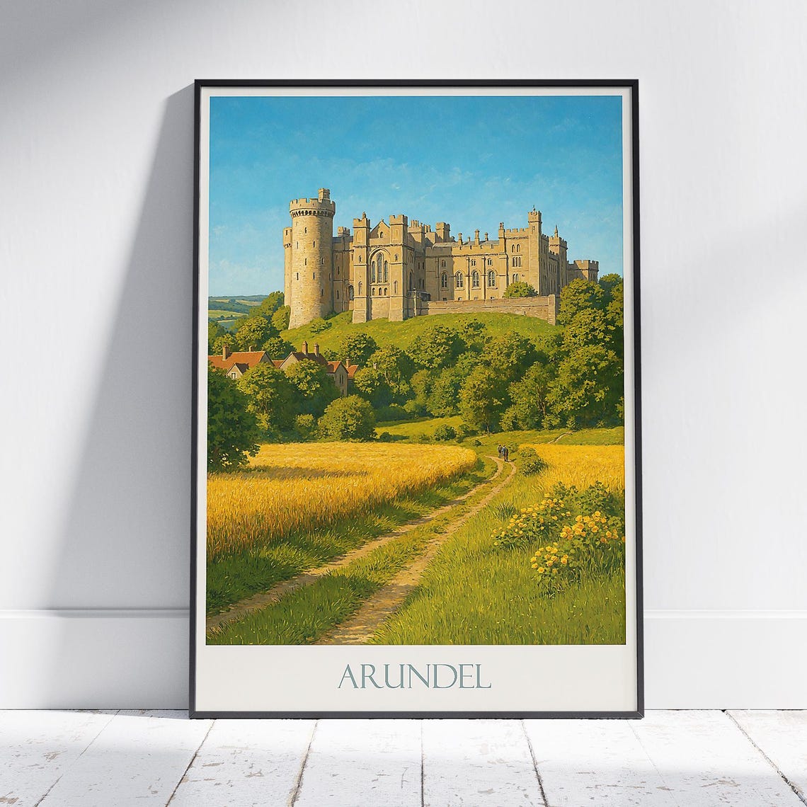 Arundel Castle Sussex Hill Golden Wheat Field Path Travel Poster