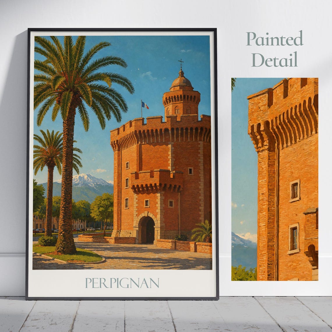 Perpignan Le Castillet France Painted Fortress Travel Poster