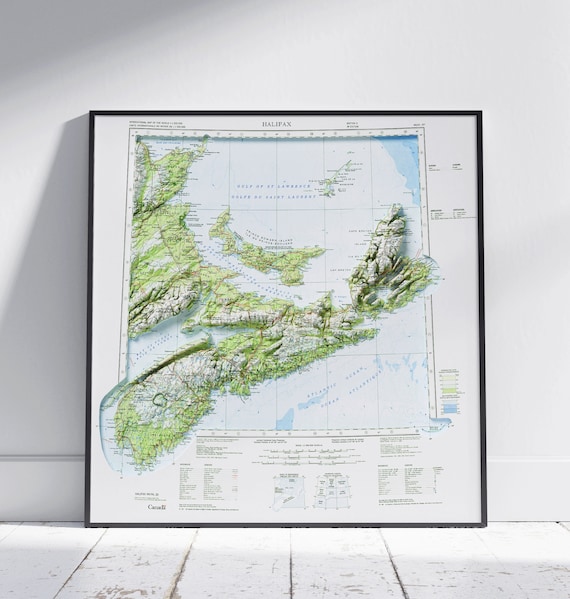 Nova Scotia Halifax Canada Shaded Relief Topographic Map Poster