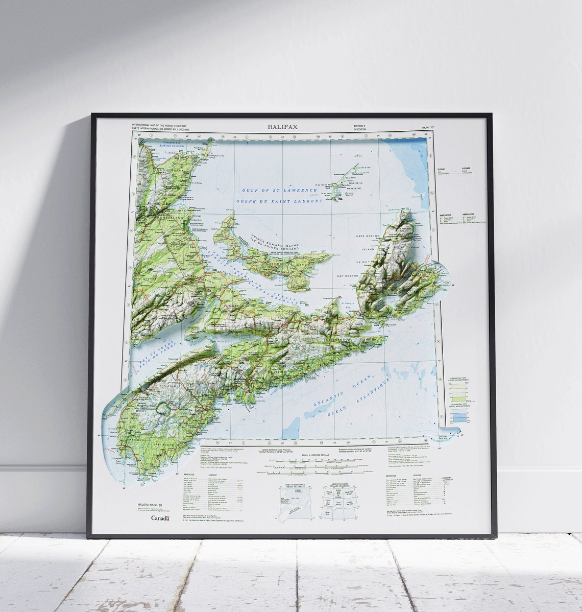 Nova Scotia Halifax Canada Shaded Relief Topographic Map Poster