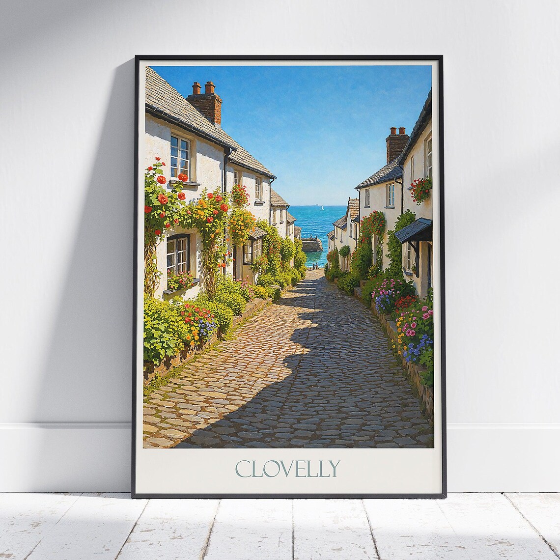 Clovelly Devon Cobblestone Street Travel Poster Coastal Village UK