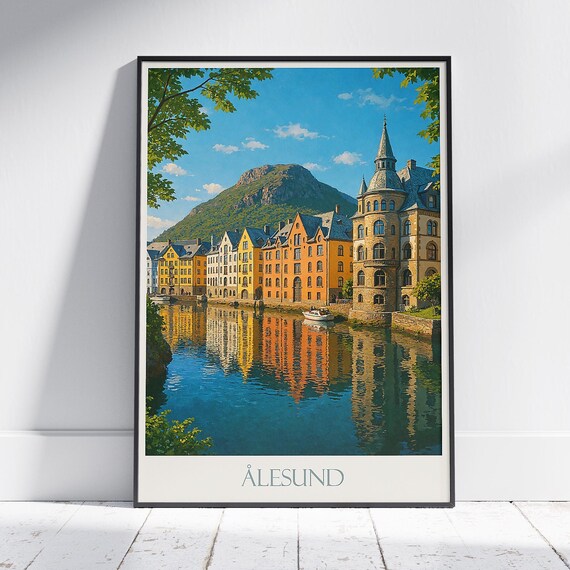Ålesund Norway Waterfront Old Town Art Nouveau Summer Travel Poster