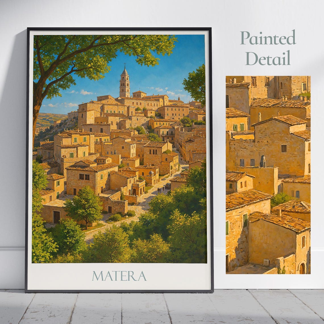 Matera Italy Historic Sassi Hill Town Painted View Travel Poster