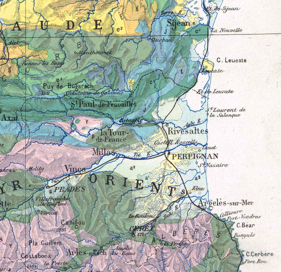 Pyrenees Vintage French Antique Geological Map Landscape Art Poster - Image 2